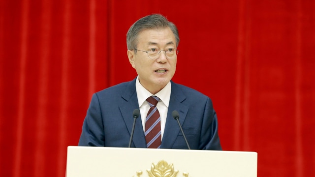 Presiden Korsel Moon Jae-in. Foto: KNCA/via Reuters