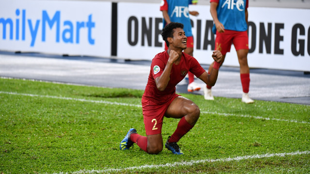 Pemain Timnas U-16, Amiruddin Bagas Arrizqi, merayakan golnya ke gawang Iran U-16. (Foto: Dok. AFC)