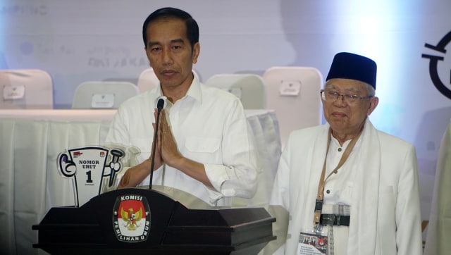 Jokowi-Ma'ruf di pengundian dan penetapan nomor urut pasangan calon presiden dan wakil presiden pemilihan umum tahun 2019 di KPU. (Foto: Irfan Adi Saputra/kumparan)