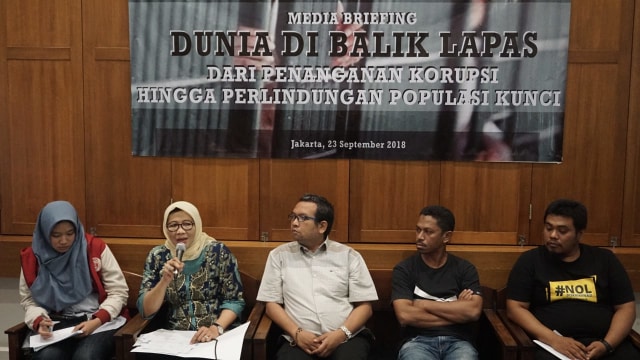 Media briefing Dunia di Balik Lapas: Dari Penanganan Korupsi Hingga Perlindungan Populasi Kunci, Jakarta, Minggu (23/09/2018). (Foto: Iqbal Firdaus/kumparan)