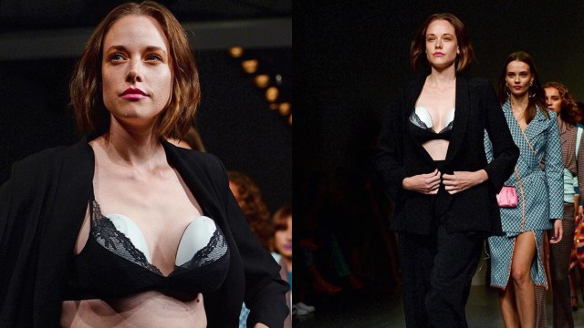 Model dengan Breast Pump di Fashion Show Marta Jakubowksi (Foto: Instagram @hello.elvie)