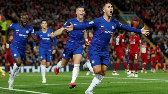 Para pemain Chelsea rayakan gol. (Foto: Reuters/Lee Smith)
