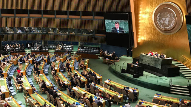 Pidato Kenegaraan JK di sidang umum PBB. (Foto: Ananda Teresia/kumparan)