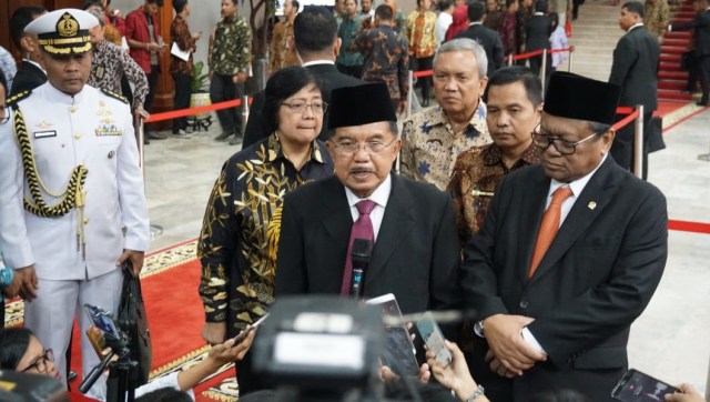 Wakil Presiden Jusuf Kalla usai menghadiri Peringatan HUT ke-14 DPD RI, Senin (1/10/2018). (Foto: Helmi Afandi Abdullah/kumparan)