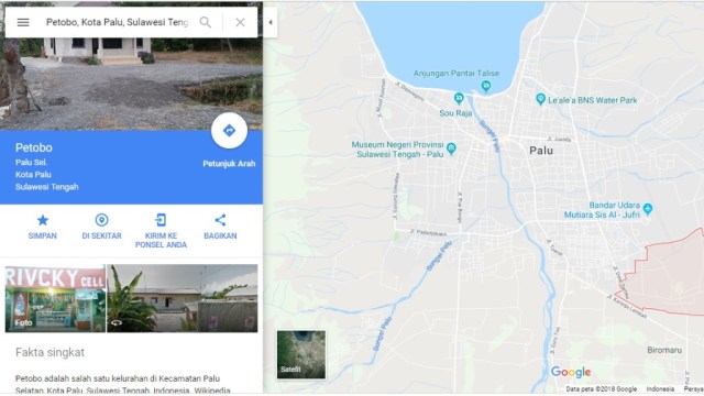 Lokasi Kelurahan Petobo, Palu. (Foto: Dok. Google Maps)