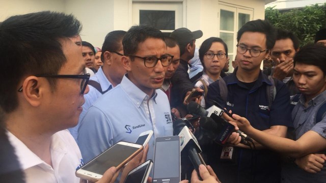 Cawapres Sandiaga Uno di Seknas Prabowo Sandi, Menteng, Rabu (3/10/2018). (Foto: Reki Febrian/kumparan)