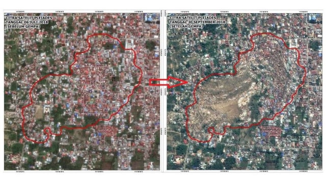 Citra Satelit Sebelum dan Sesudah Wilayah Sulawesi Tengah Dilanda Gempa dan Tsunami. (Foto: Dok. LAPAN)