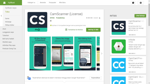 Aplikasi CamScanner di Google Play Store. (Foto: Google)