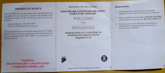 Ilustrasi Formulir Disembarkasi Singapura (Foto: Flickr / Yosomono)
