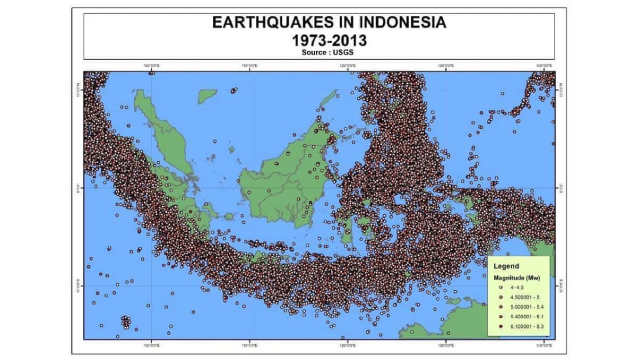 Peta riwayat gempa di Indonesia antara tahun 1973-2013 (Foto: Dok. Dwiyanti Kusumaningrum)