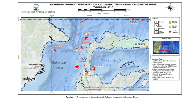 Episenter Sumber Tsunami di Sulawesi Tengah (Foto: Katalog Tsunami 416-2017, BMKG)