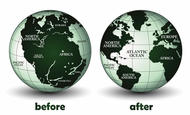 Pangea, benua tunggal di Bumi pada masa lalu (kiri). (Foto: Shutterstock)
