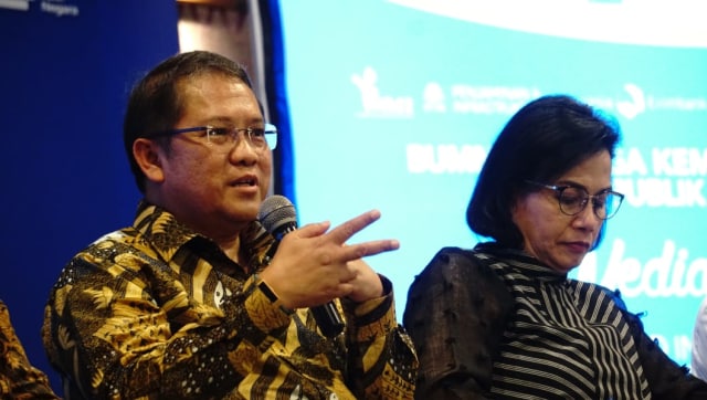 Menkoinfo Rudiantara dan Menkeu Sri Mulyani di acara Media Forum yang bertemakan Creative and Innovative Financing: Showcasing Indonesia Model di Nusa Dua, Bali, Senin (8/10/2018). (Foto: Helmi Afandi Abdullah/kumparan)
