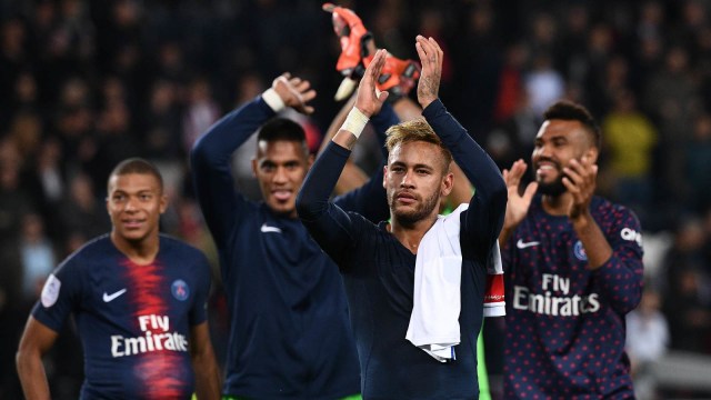 Selebrasi usai pertandingan PSG vs Lyon. (Foto: AFP/FRANCK FIFE)