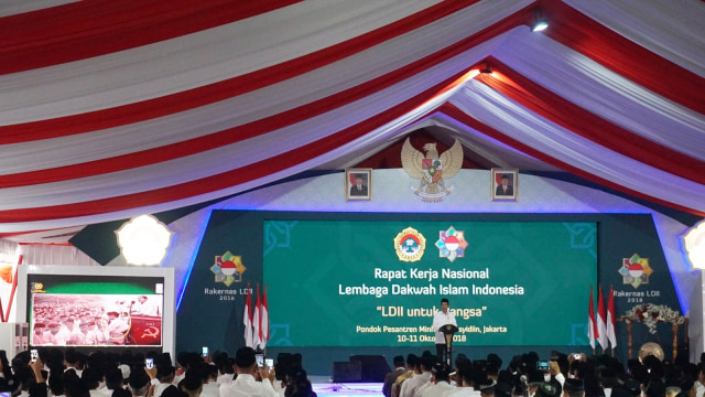 Presiden Jokowi saat menghadiri acara Rakernas LDII di Pondok Gede. (Foto: Yudhistira Amran Saleh/kumparan)