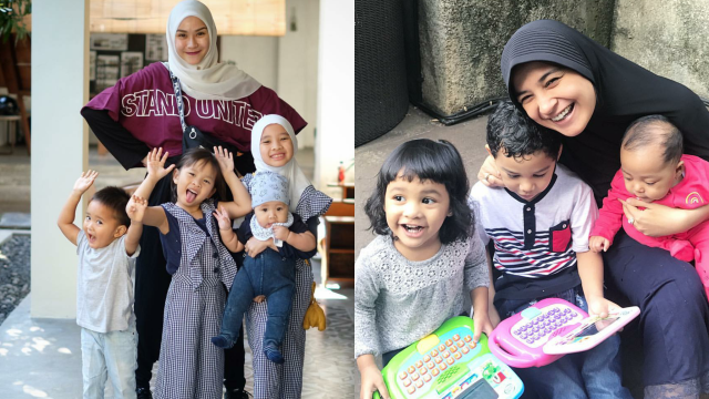 Zaskia Adya Mecca dan Shireen Sungkar, saat berpose bersama anaknya masing-masing. (Foto: Instagram @zaskiadyamecca dan @shireensungkar.)
