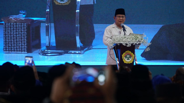 Capres nomer urut 2 Prabowo Subianto memberikan sambutan di Rakernas LDII 2018. (Foto: Iqbal Firdaus/kumparan)