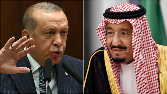 Presiden Turki Recep Tayyip Erdogan dan Raja Arab Saudi Salman Bin Abdulaziz. (Foto: AFP)