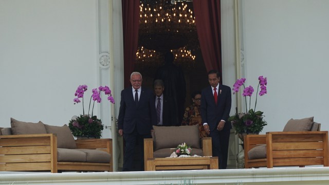 Presiden Jokowi saat bertemu dengan Menteri Luar Negeri Palestina di Istana Merdeka. (Foto: Yudhistira Amran Saleh/kumparan)