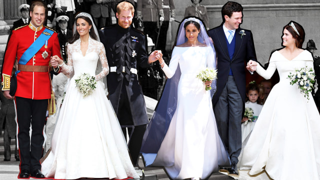 Gaun Pernikahan Kate Middleton, Meghan Markle, dan Putri Eugenie (Foto: Getty Images, NEIL HALL/REUTERS, REUTERS/Toby Melville)