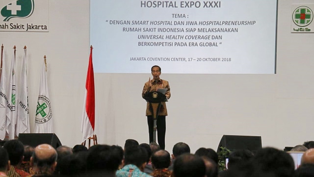 Jokowi membuka Kongres ke-14 perhimpunan RS Indonesia di JCC Senayan, Rabu (17/10/2018). (Foto: Jihad Akbar/kumparan)