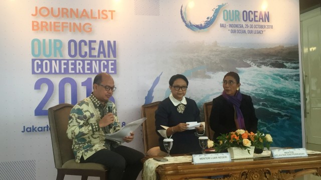Konferensi pers Our Ocean Conference 2018 di Gedung Mina Bahari IV KKP, Rabu (17/10/2018). (Foto: Elsa Toruan/kumparan)