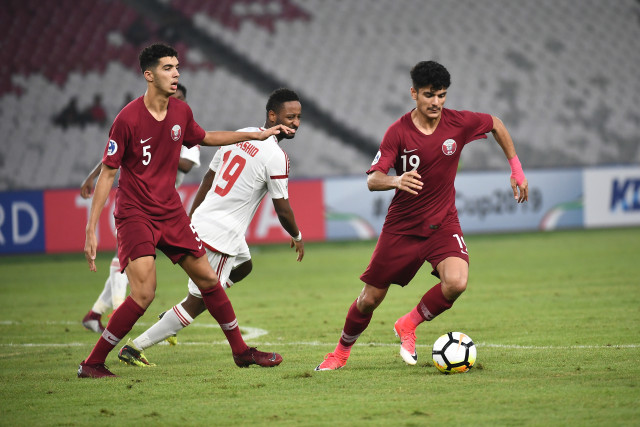 Qatar U-19 saat berhadapan dengan UEA U-19 dalam pertandingan Piala Asia U-19 di Stadion Utama Gelora Bung Karno, Kamis (18/10). (Foto: Dok. AFC)