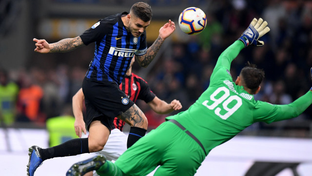 Gol Icardi antar Inter pada kemenangan di Derby della Madonnina. (Foto: REUTERS/Alberto Lingria)