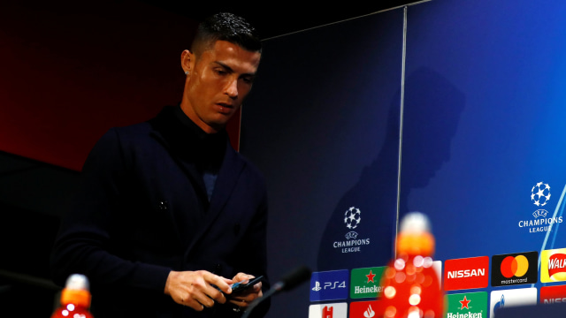 Cristiano Ronaldo di konferensi pers jelang laga Manchester United vs Juventus. (Foto: Reuters/Jason Cairnduff)