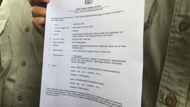 LBH Street Lawyer laporkan oknum Banser dan Ketua GP Ansor ke Bareskrim Polri. (Foto: Yuana Fatwalloh/kumparan)