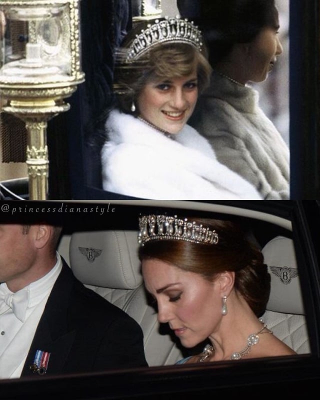 Kate Middleton mengenakan tiara favorit Putri Diana, Lover's Know Tiara. (Foto: Instagram @princessdianastyle)