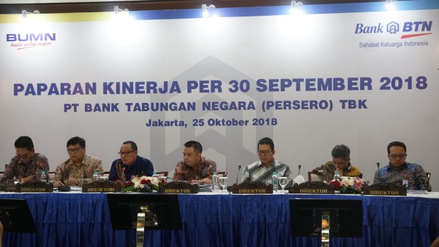 Konferensi pers Bank BTN terkait Paparan Kinerja Per 30 September 2018 di Menara Bank BTN, Jakarta, Kamis (25/10). (Foto: Nugroho Sejati/kumparan)