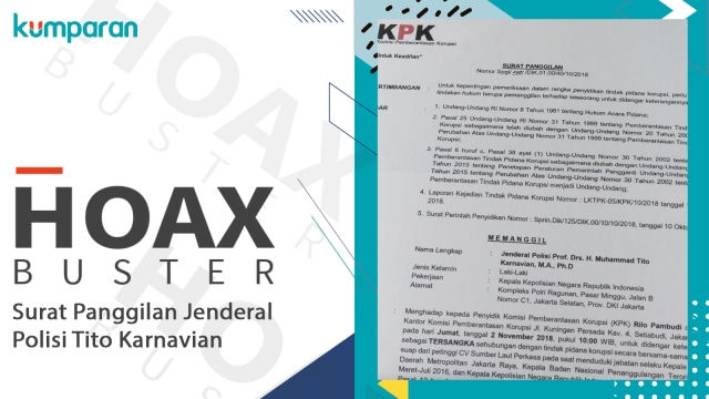 Hoax Surat Panggilan Jenderal Polisi Tito Karnavian. (Foto: Dok. Istimewa )
