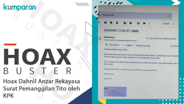 Hoaxbuster: Tidak Benar Dahnil Anzar Rekayasa Surat Pemanggilan Tito oleh KPK (Foto: Dok. Istimewa)