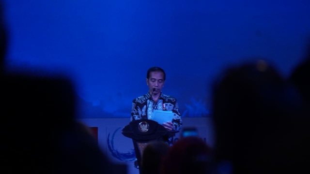 Jokowi berikan pidato di acara Our Ocean Conference, Senin (29/10/2018). (Foto: Abil Achmad Akbar/kumparan)