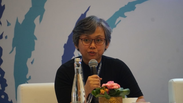 Badan Riset dan Sumber Daya Manusia KKP Anastasia saat konferensi pers Our Ocean Conference 2018 di Bali. (Foto: Abil Achmad Akbar/kumparan)