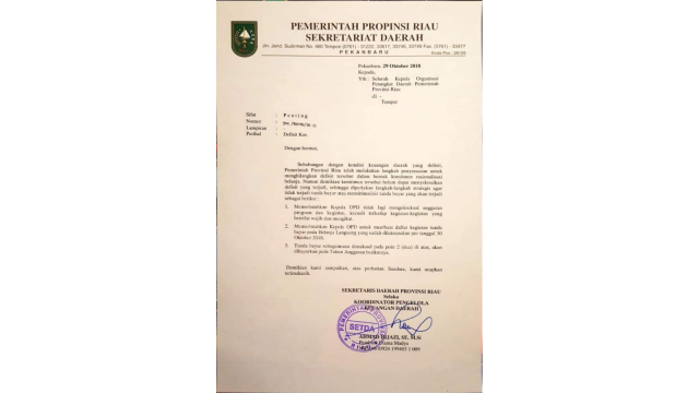 Surat Pemprov Riau (Foto: Dok. Selasar Riau)