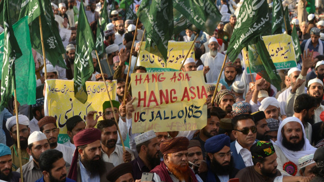 Protes pembebasan Asia Bibi di Pakistan. (Foto: AFP/ARIF ALI)