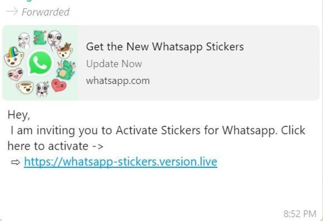 Scam stiker Whatsapp memanfaatkan tidak meratanya penyebaran stiker Whatsapp (Foto: Dok. Pribadi)