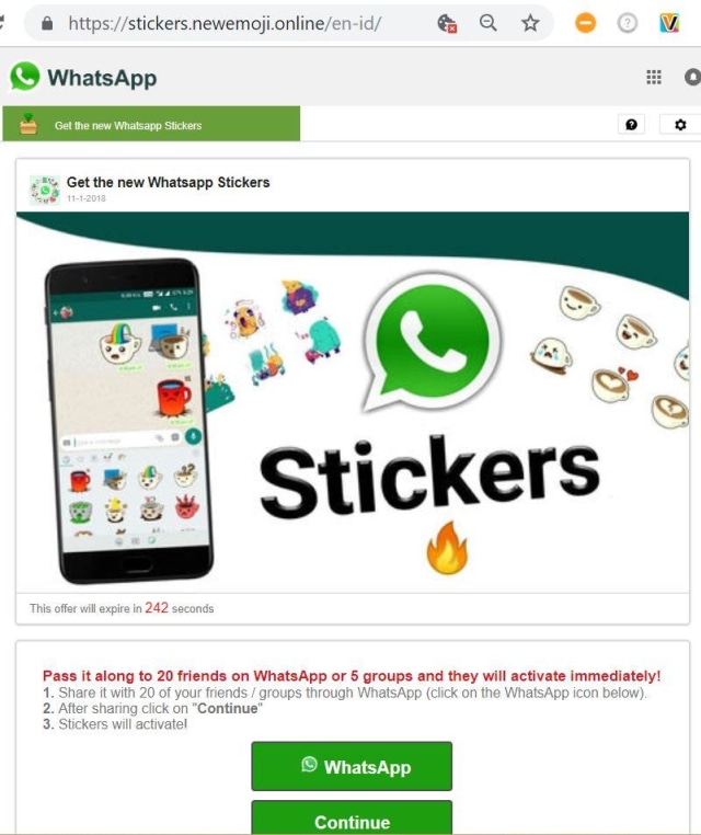 Situs yang menjanjikan stiker Whatsapp (Foto: Dok. Pribadi)