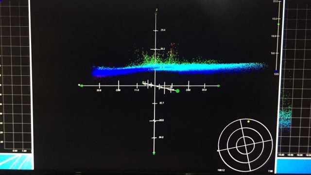 Citra sonar 3 dimensi di dasar permukaan laut Ujung Karawang dilihat dari ROV milik KRI Rigel. (Foto: Mirsan Simamora/kumparan)