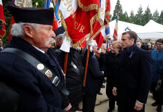 Macron di Peringatan 100 tahun berakhirnya Perang Dunia I (Foto: Reuters/Philippe Wojazer/Pool)