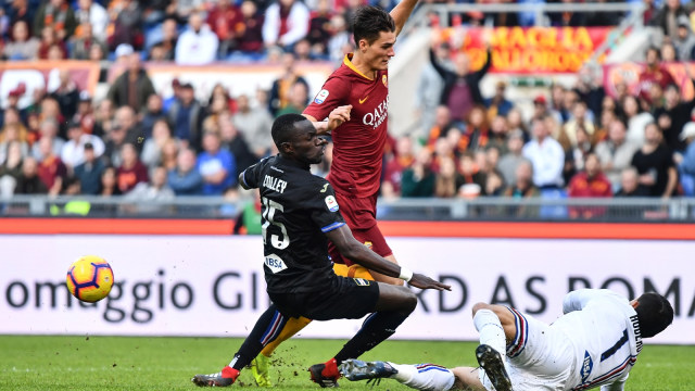 Patrik Schick mencetak gol AS Roma ke gawang Sampdoria. (Foto: Alberto Pizzoli/AFP)