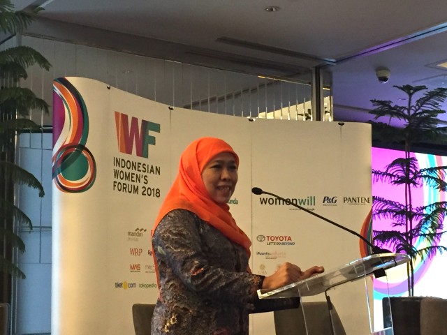 Gubernur Terpilih Jawa Timur, Khofifah Indar Parawansa dalam acara Indonesian Women's Forum 2018. (Foto: dok. Avissa Harness/ kumparan)