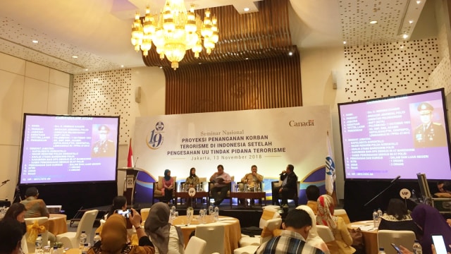 Seminar nasional proyeksi penanganan korban terorisme di Indonesia setelah pengesahan UU tindak pidana Terorisme.  (Foto: Muhammad Lutfan Darmawan/kumparan)