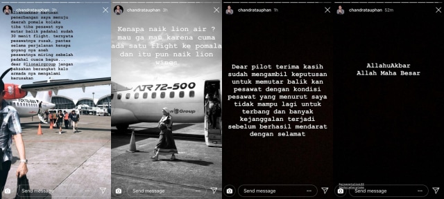 Curhat suami Nina Zatulin, Chandra Tauphan saat naik pesawat Lion Air yang rusak. (Foto: Instagram/@chandrayauphan)