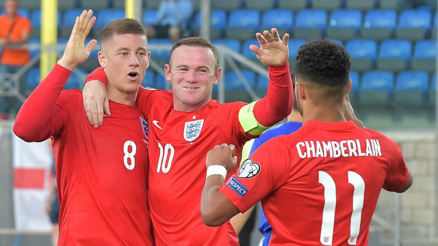 Selebrasi Rooney untuk gol ke-49-nya untuk Timnas Inggris. (Foto: AFP/Vincenzo Pinto)