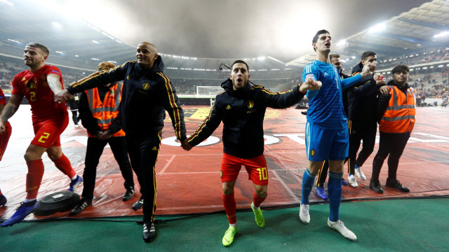 Timnas Belgia merayakan kemenangan atas Islandia di ajang UEFA Nations League. (Foto: REUTERS/Francois Lenoir)