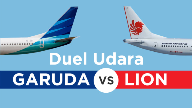 Infografik persaingan sengit Lion Air vs Garuda Indonesia (Foto: Nunki Lasmaria Pangaribuan)
