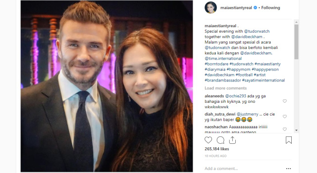 Maia Estianty dan David Beckham bertemu di peluncuran produk baru jam tangan mewah TUDOR di Hong Kong, Kamis (15/11/2018) (foto: instagram.com/maiaestiantyreal)